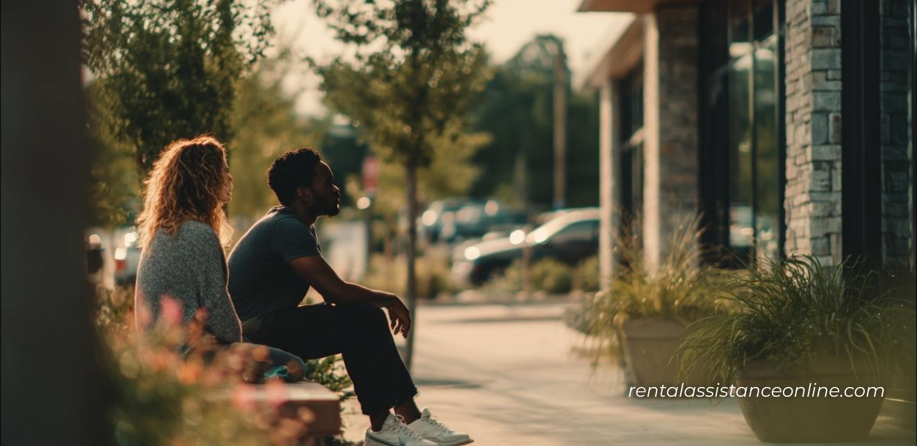 Couple sitting outside their Texas apartment