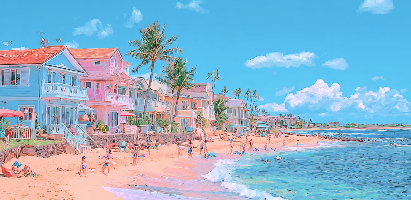 Kauai Hawaii beach in mid-summer